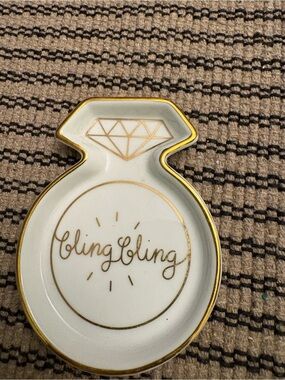 White and Gold 'Bling Bling’Ring Dish - Decorative Jewelry Tray